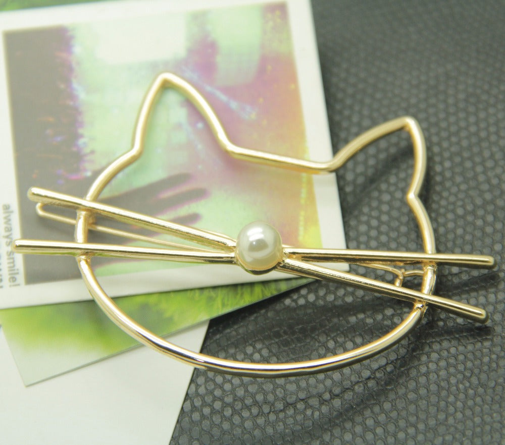 Fashion Hollow Cute Cat Hair Pin Imitation Pearl Hairpin Hair Side Clip Hair Accessories Hair Barrette For Women Girl Gifts - Korvel