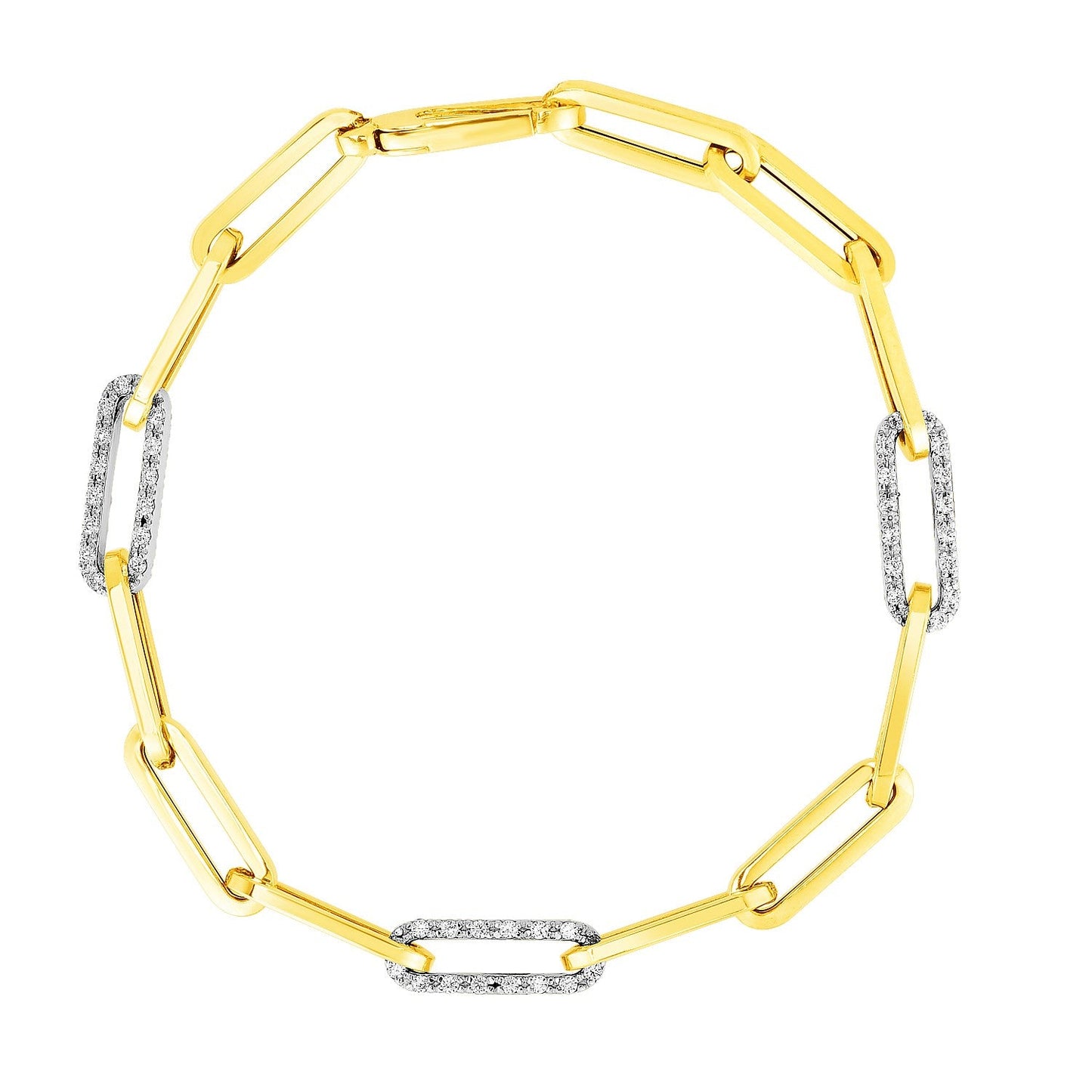 Bracelet en chaîne Paperclip en or jaune 14k avec liens en diamant