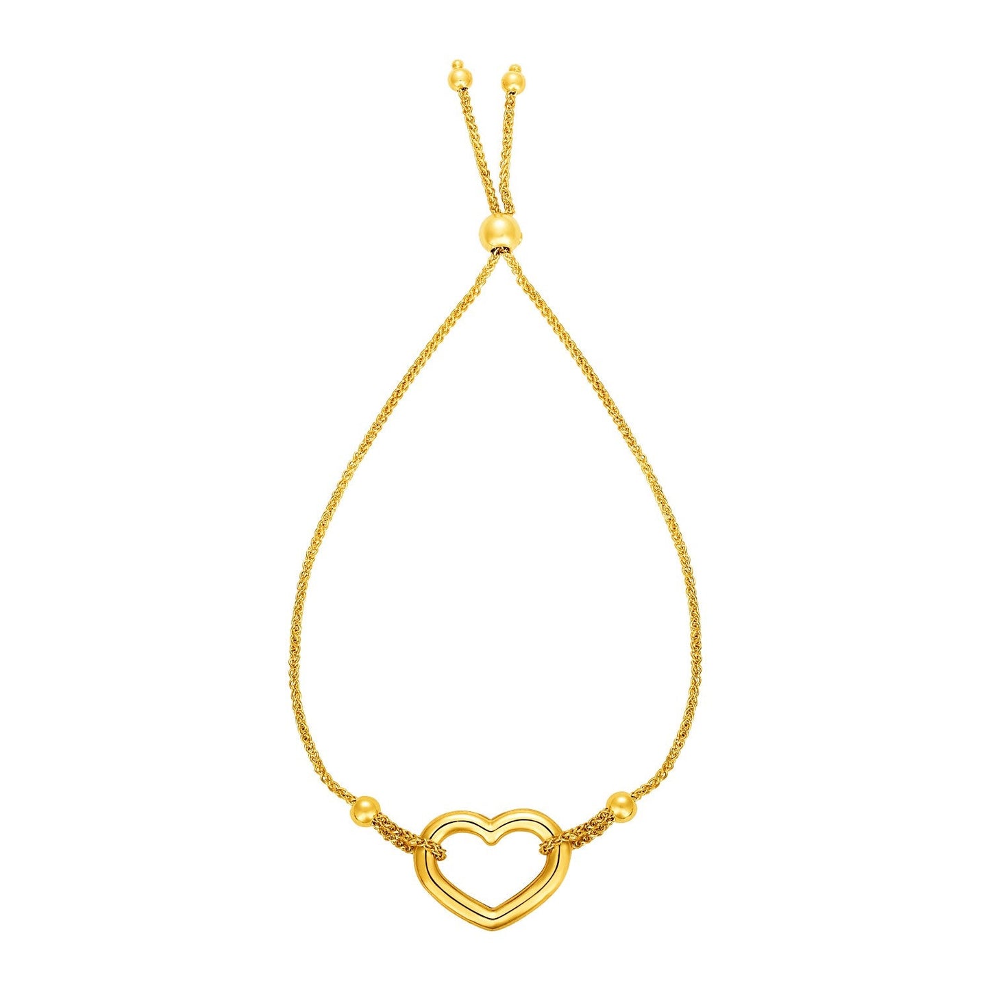14k Yellow Gold Adjustable Bracelet with Open Heart