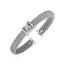 Brazalete Cuff de Textura de Palomitas con Diamantes en Plata de Ley