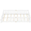 Queen Size Bed Floor Bed with Safety Guardrails and Door for Kids, White - Korvel