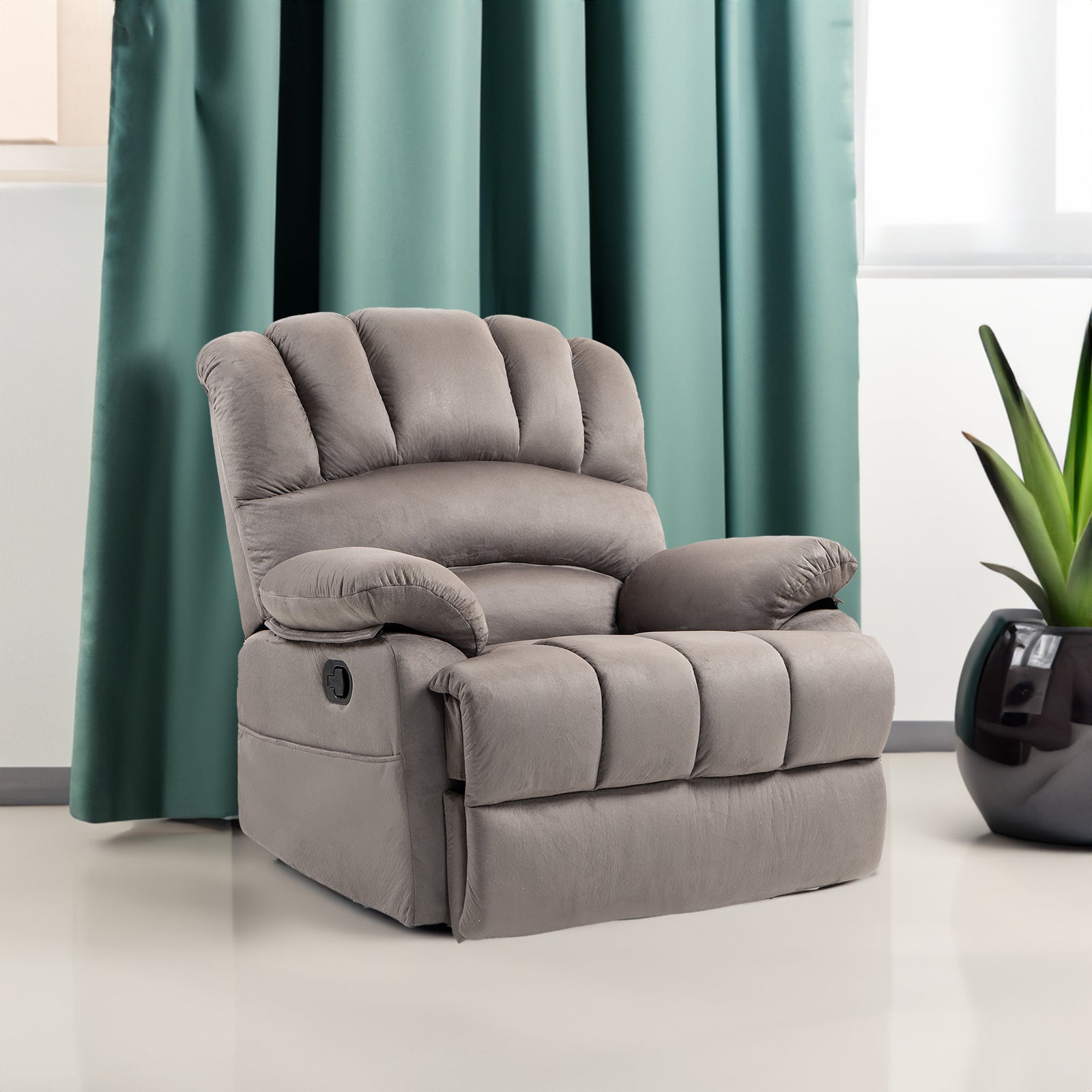 Large Manual Recliner Chair in Fabric for Living Room, Grey - Korvel