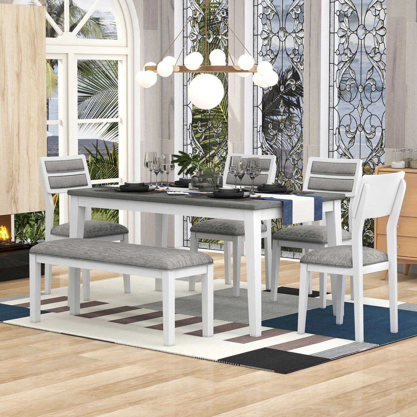 Ensemble de salle à manger TREXM Classic 6 pièces - Blanc et gris
