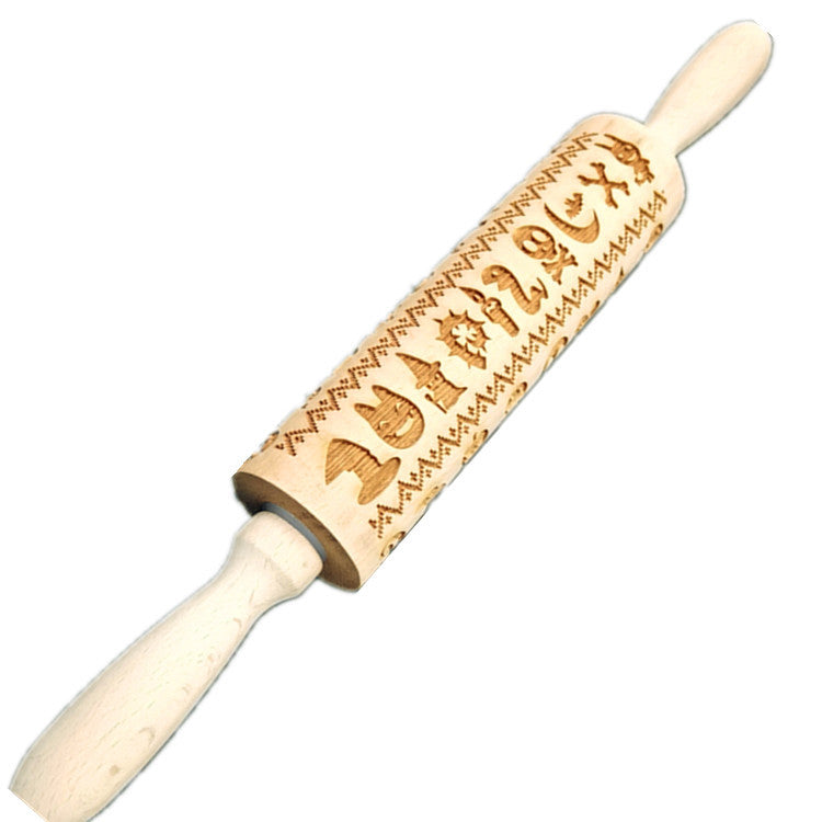 Wooden Rolling Pin Beechwood Laser Engraved Printed Rolling Pin Embossing Christmas Flip Sugar Cookie Rolling Pin - Korvel