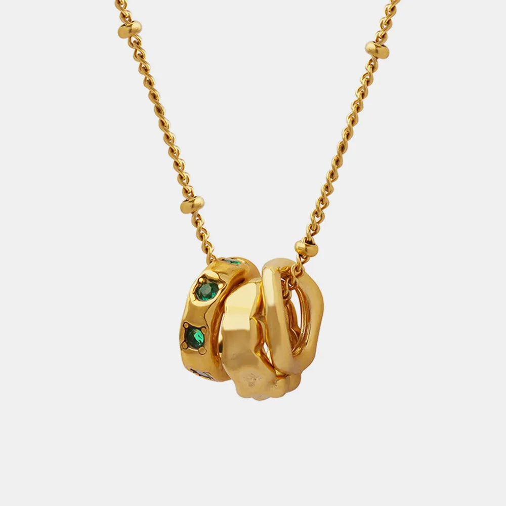 Fashion OL Titanium Steel Pendant Inlaid with Zircon Accessories Versatile Three Ring Buckle Necklace for Women - Korvel