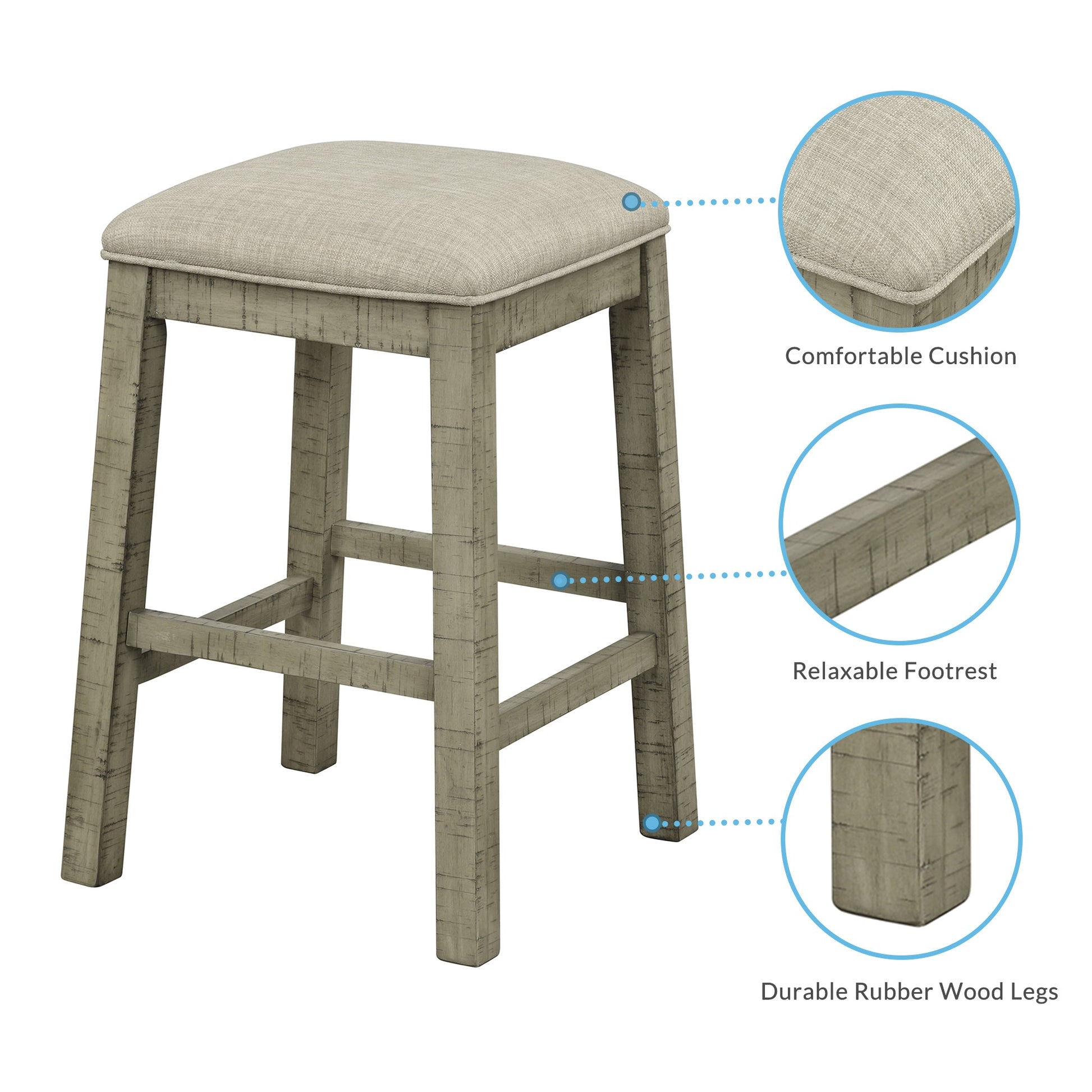 TOPMAX 4 Pieces Counter Height Table with Fabric Padded Stools,Rustic Bar Dining Set with Socket,Gray Green - Korvel