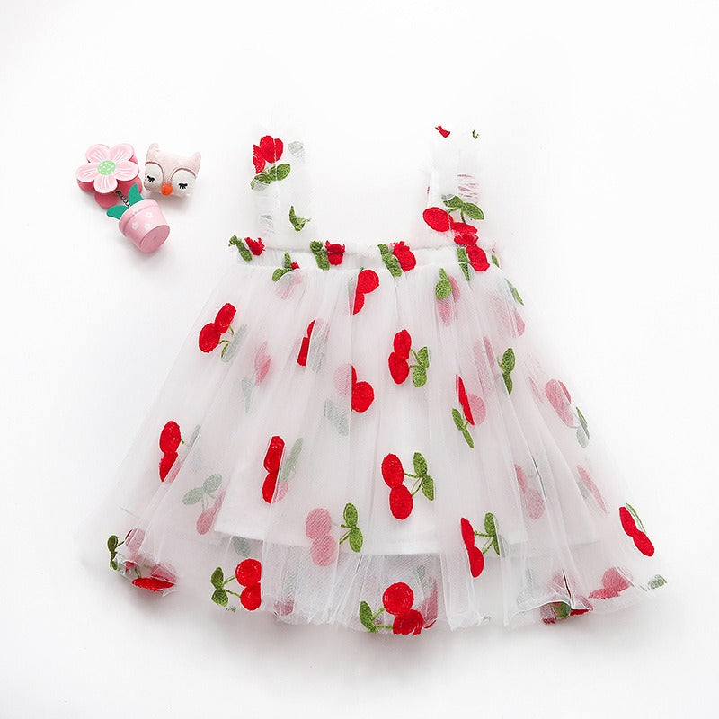 Robe à bretelles en mesh brodé pour filles
