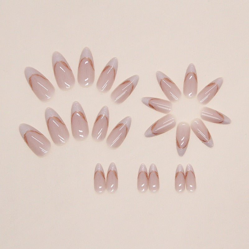 Irregular Pearlescent Phnom Penh French Manicure Sweet Ins Style Almond Nail Glitter French Manicure Wearable Manicure - Korvel