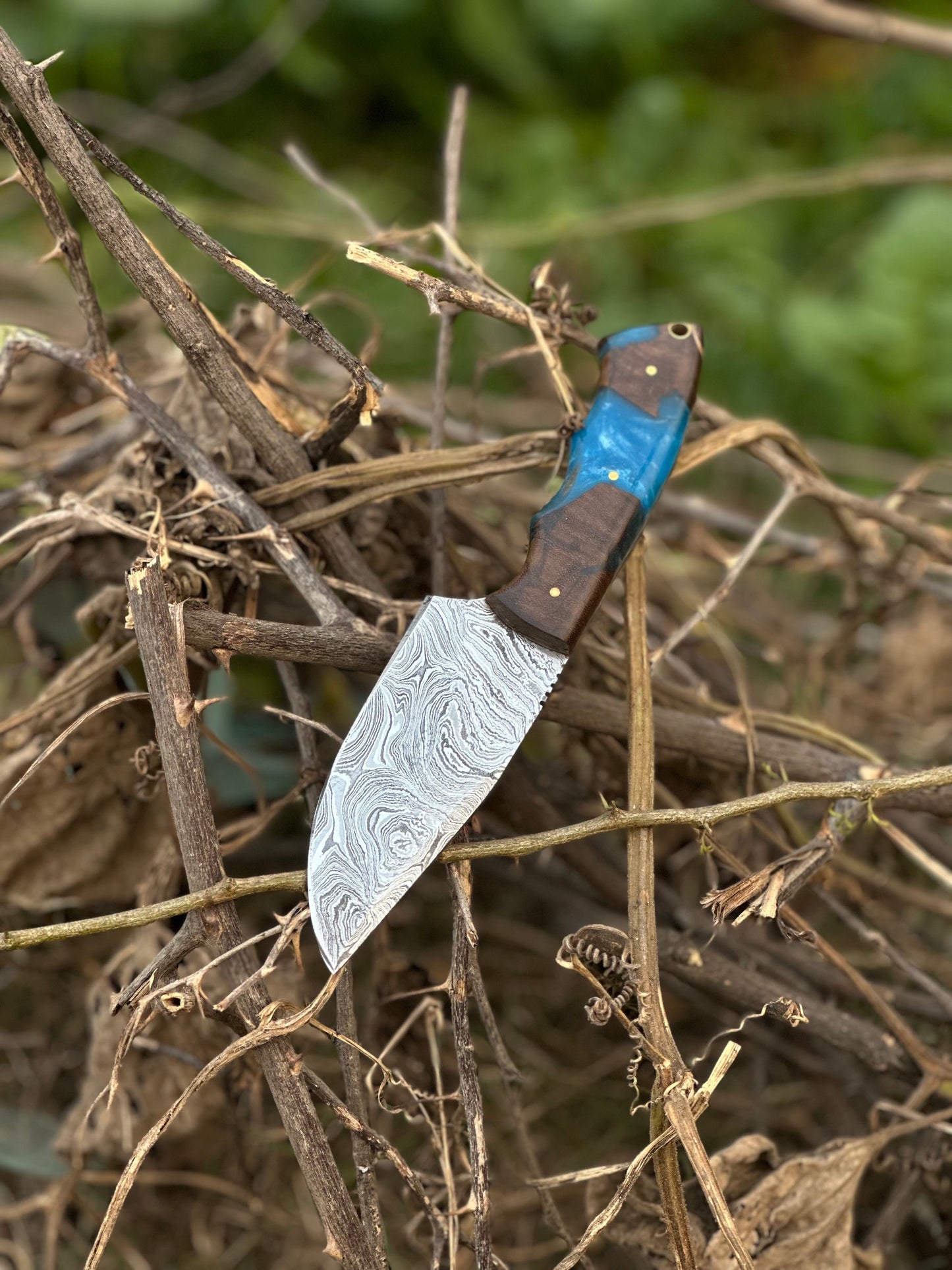 10" Artisan Damascus Steel Gutting Knife with Rosewood or Resin Handle & Leather Sheath - Korvel
