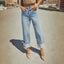 Straight leg jeans women's retro rolled edge high waisted pants - Korvel