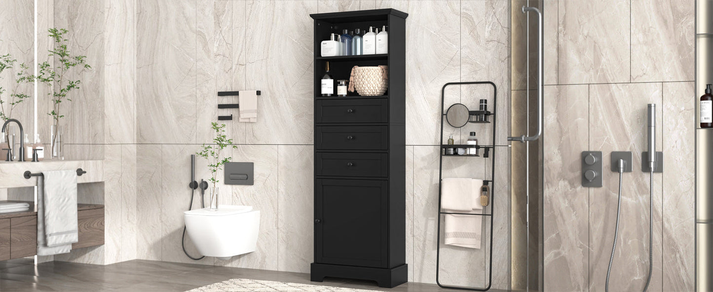 Elegant Black High Storage Cabinet with 3 Drawers