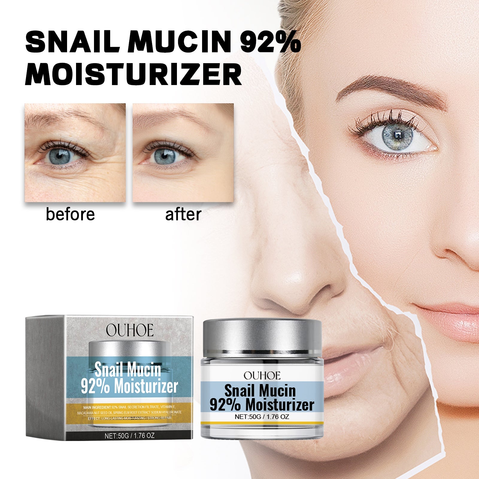 Snail Mucin 92% Moisturizer, Moisturizing And Smoothing Facial Wrinkles Firming And Elastic Skin Care Cream - Korvel