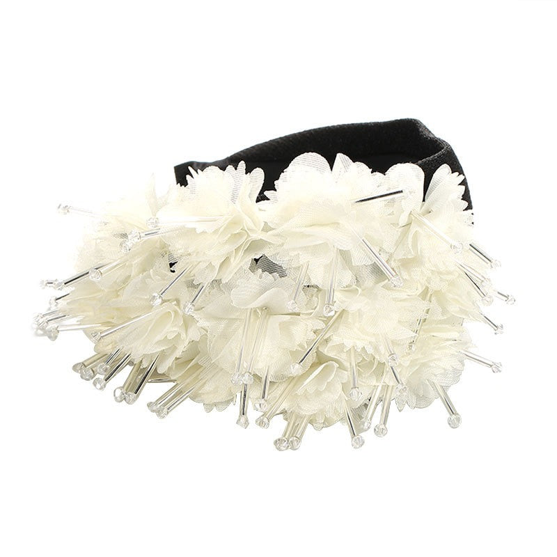 Fashionable Handmade Fabric Crystal Beads Simulated Flower Hair Hoops - Korvel