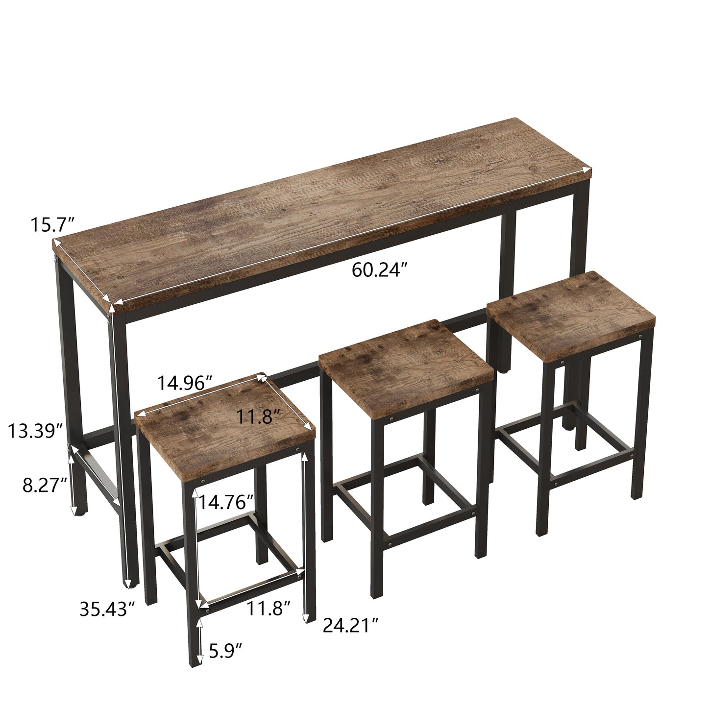 Modern Design Kitchen Dining Table Pub Table Long Dining Table Set with 3 Stools Easy Assembly Natural - Korvel