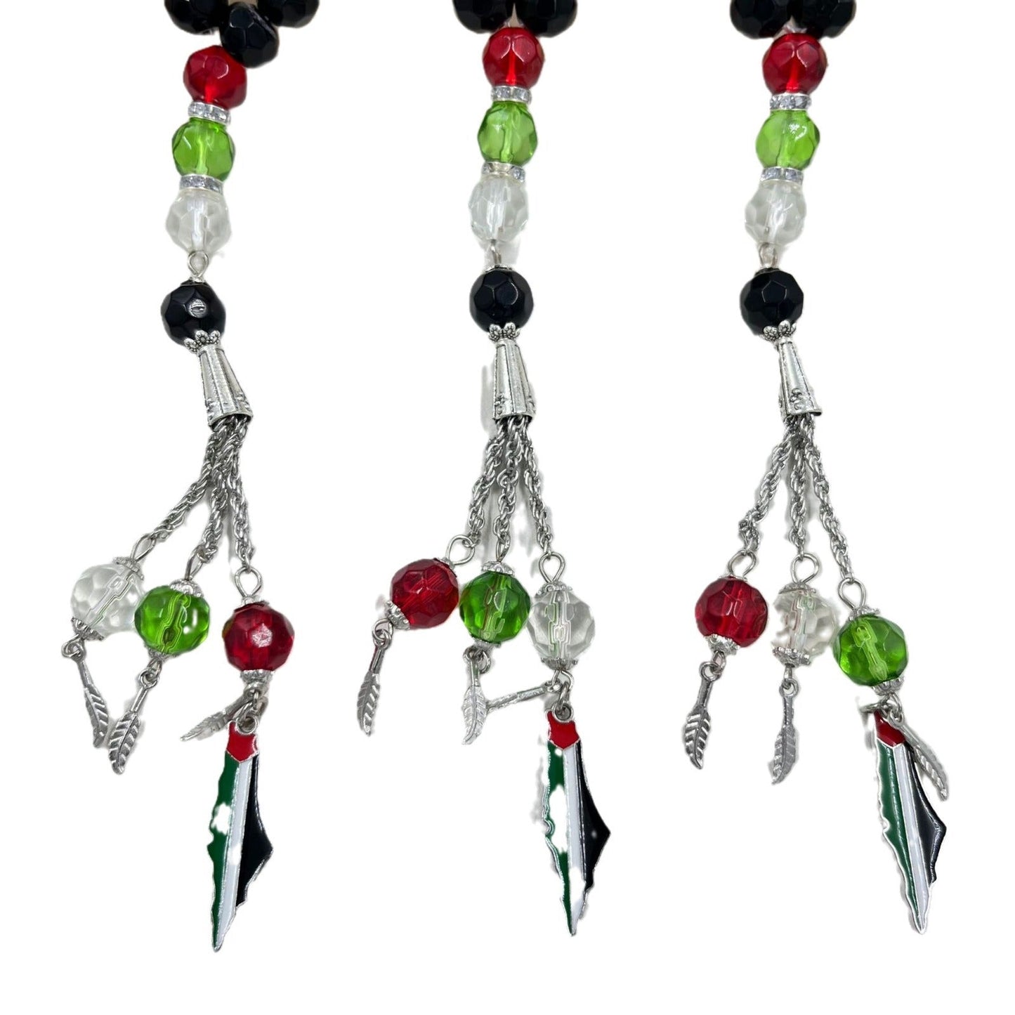 33 prayer beads in Palestinian flag colored crystal glass - Korvel