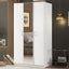 3 Door Wardrobe with Mirror, Armoire with Hanging Rod and 3 Fixed Shelves,White - Korvel