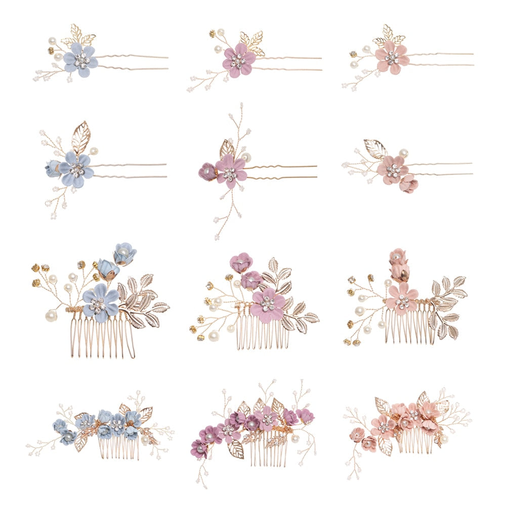Peignes à cheveux en fleurs bleues de luxe pour les mariages et les occasions spéciales