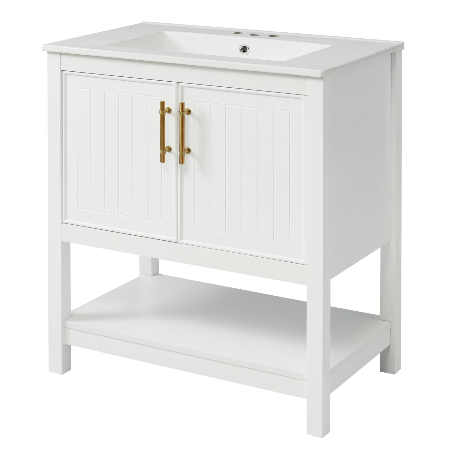 30-Inch White Bathroom Vanity with Ceramic Sink and Versatile Storage - Ideal for Small Bathrooms - Korvel