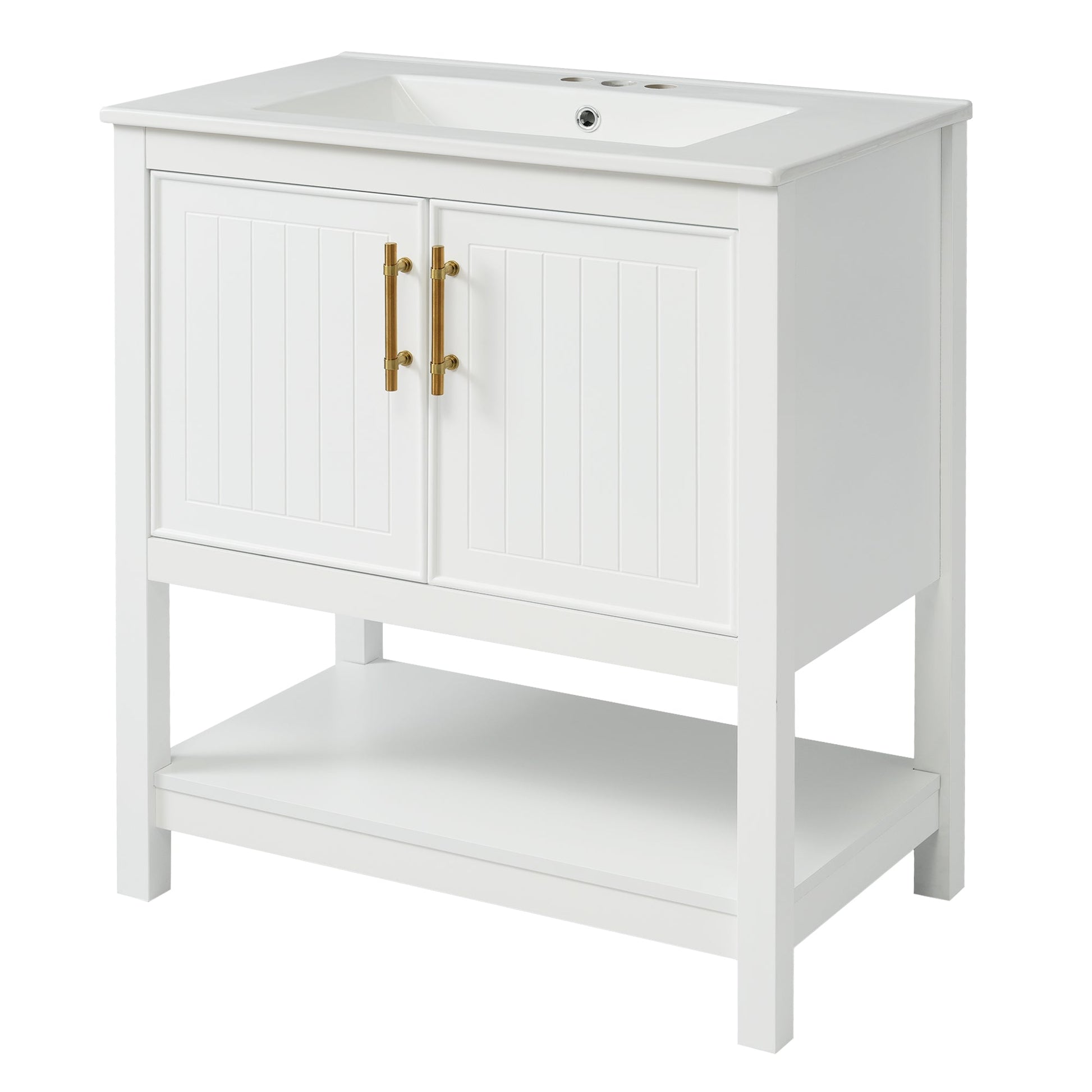 30-Inch White Bathroom Vanity with Ceramic Sink and Versatile Storage - Ideal for Small Bathrooms - Korvel