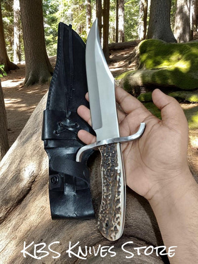 Premium Hunting Knife – 12" D2 Steel Blade with Authentic Antler Handle - Korvel