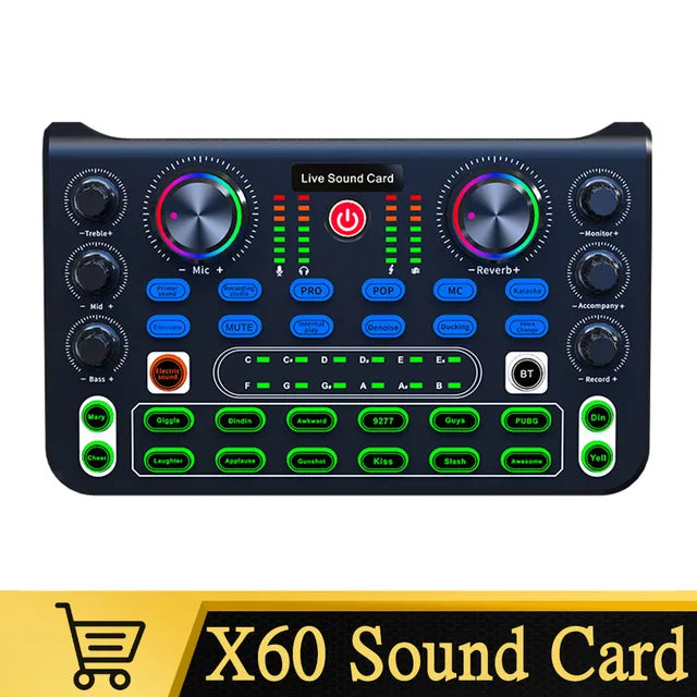 HD X60 Sound Card English Version Professional Audio Mixer for Karaoke Broadcast KTV Singing Live Sound Mixer - Korvel