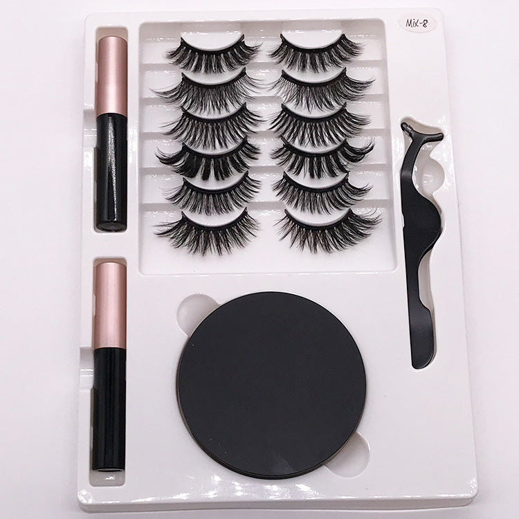 Eight Pairs Of Magnet False Eyelashes With Round Box Mirror Magnetic Iron-Absorbing Stone Eyelashes Magnetic Eyeliner Liquid Eyelashes - Korvel