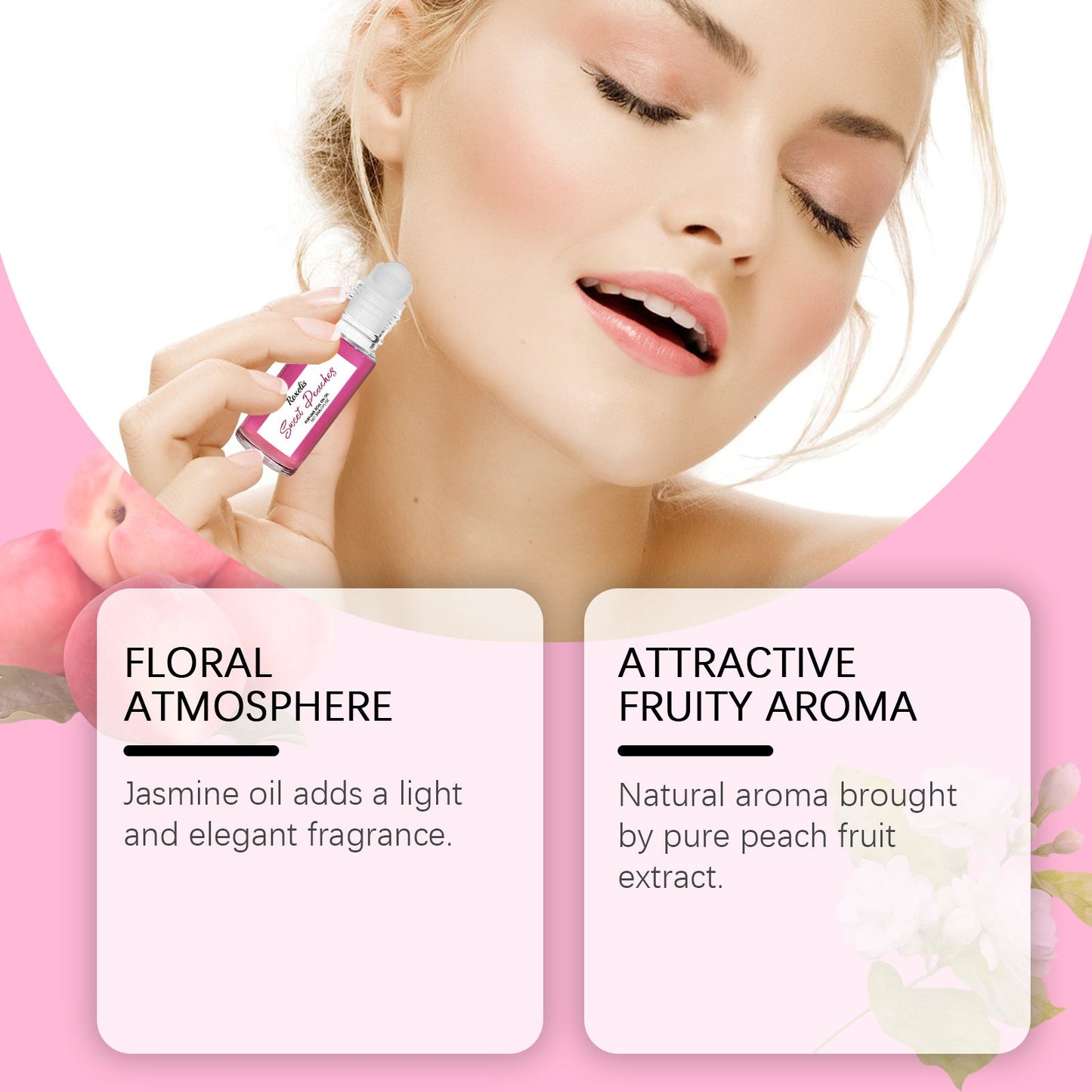 Peach Pink Ball Perfume, Small Fresh Roller Perfume Fresh Light Fruit Peach Ball Perfume - Korvel