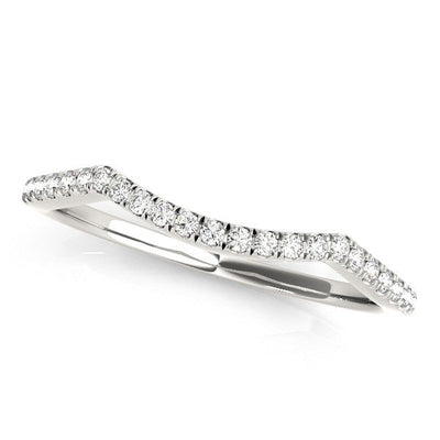 14k White Gold Diamond Pave Set Curved Wedding Band