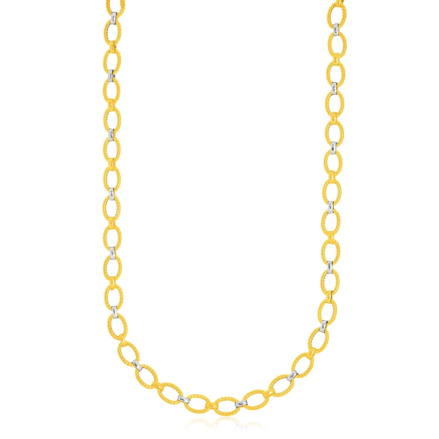14k Two-Tone Gold Multi-Textured Oval Link Necklace