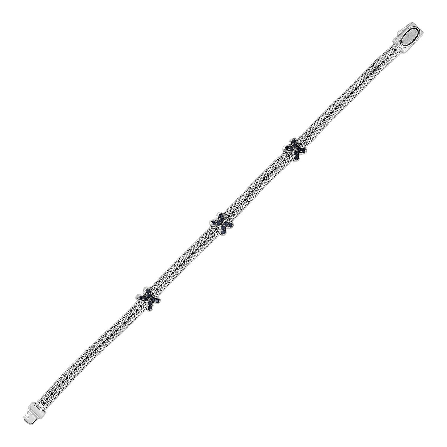 Bracelet en corde tissée avec accents de saphir noir en argent sterling