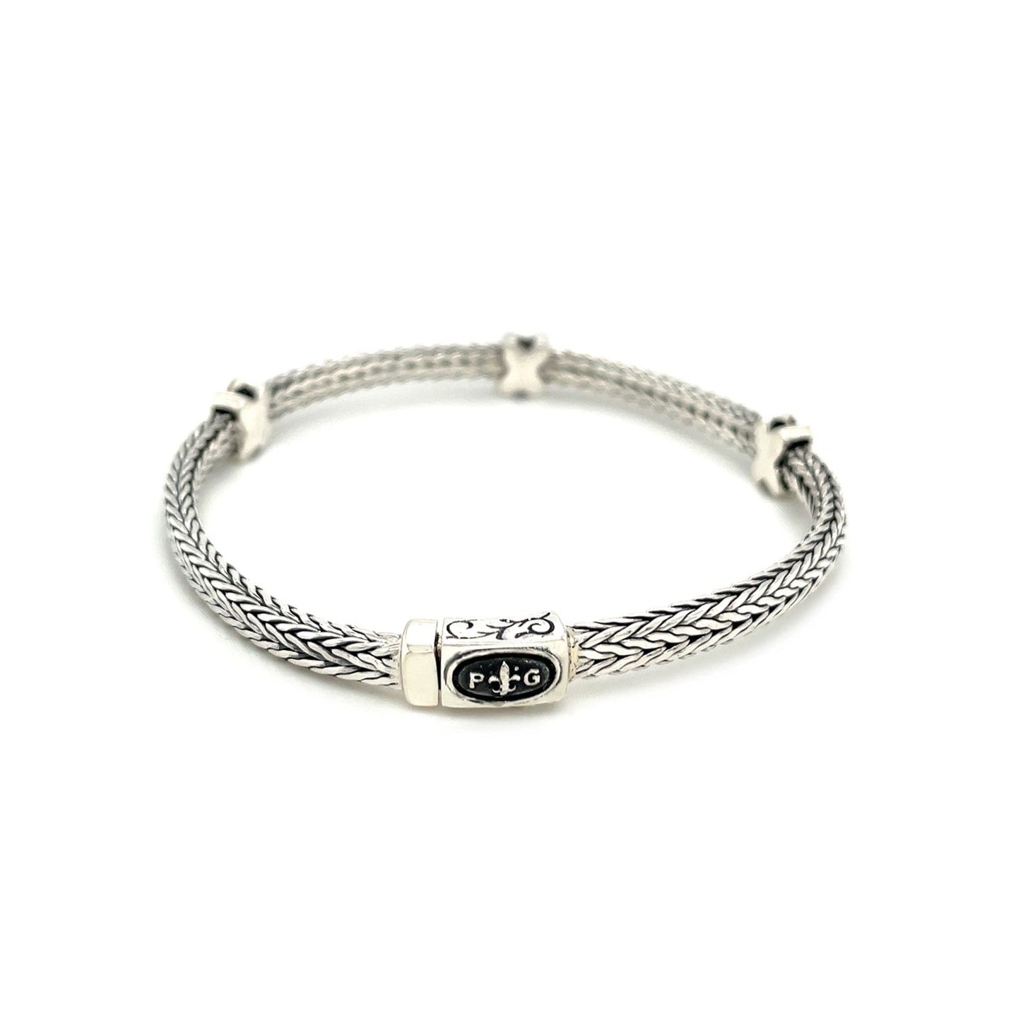 Bracelet en corde tissée avec accents de saphir noir en argent sterling
