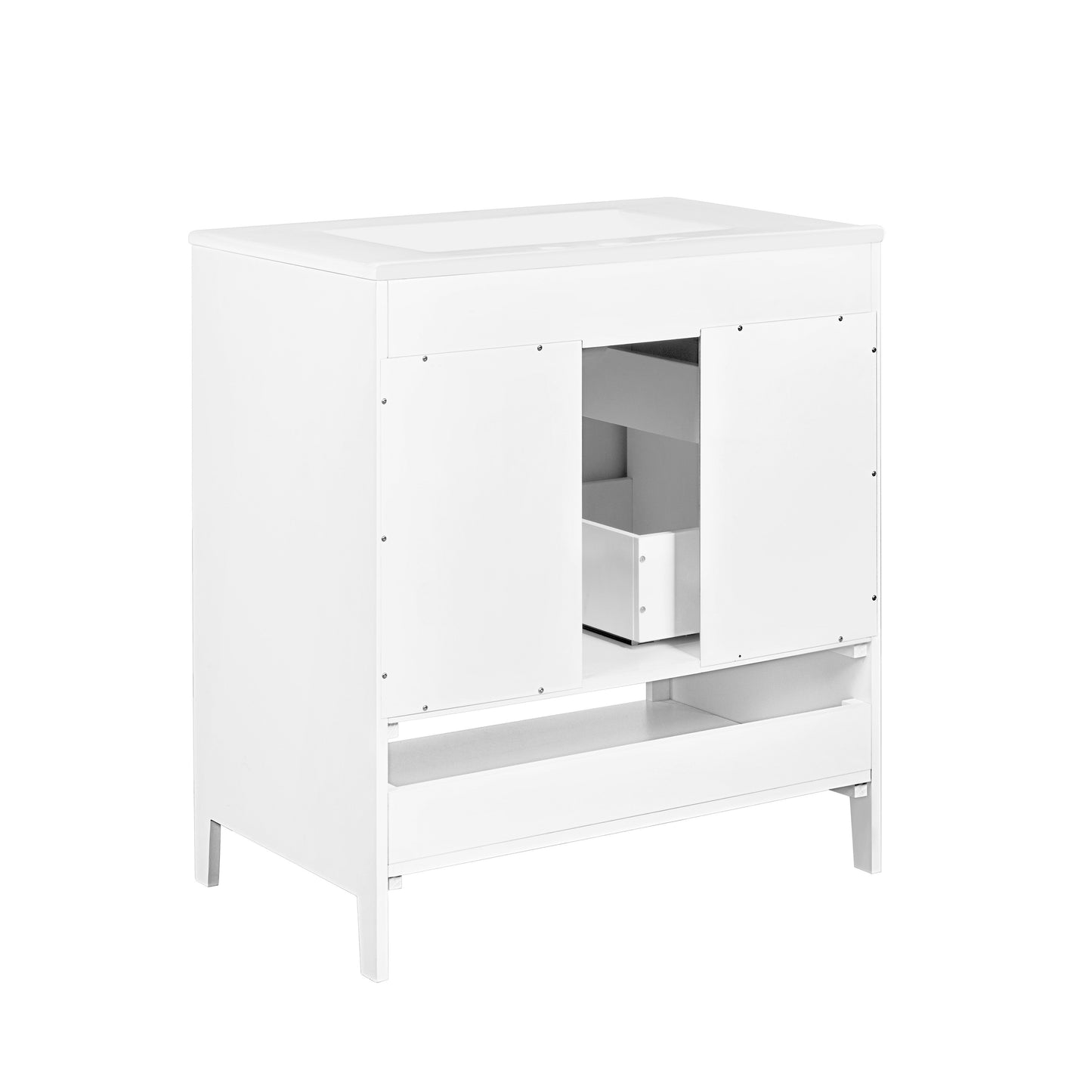 30" Bathroom Vanity with Sink  Multi-functional Bathroom Cabinet with Doors and Drawers Solid Frame and MDF Board, White - Korvel