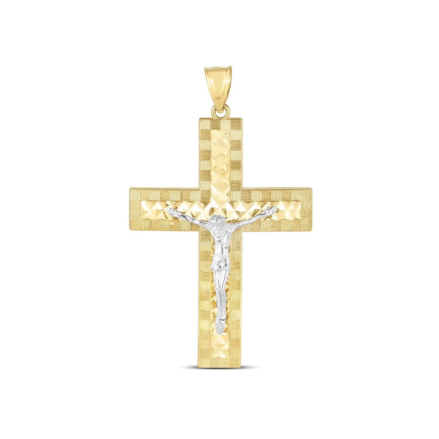 Pendentif croix en or 14k bicolore avec taille diamant