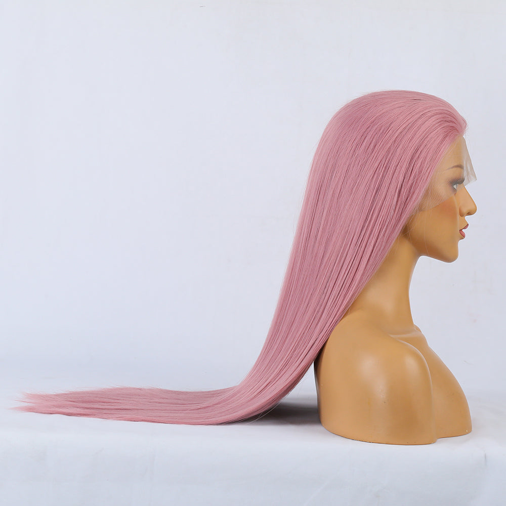 Synthetic Lace Wig Deep Part Long Straight Wig Ombre Pink Cosplay Wigs Synthetic Lace Wigs For Women - Korvel