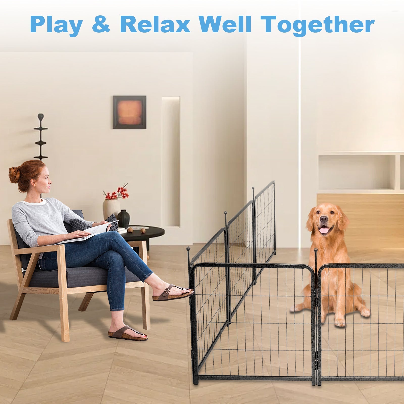 16 Panels Dog Playpen for outdoor,yard,camping,24"Height dog fence with 2 doors. - Korvel