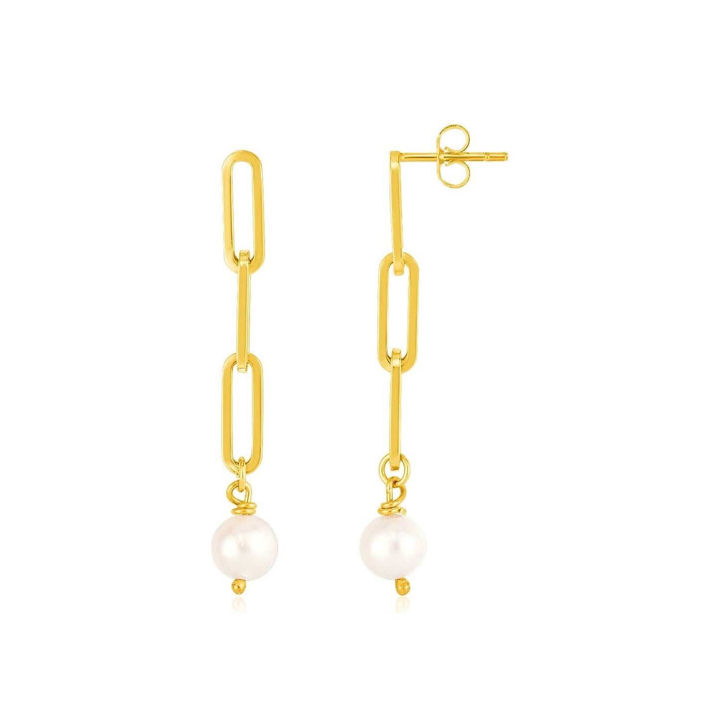 Boucles d'oreilles en chaîne en papier clip en or jaune 14k avec perles