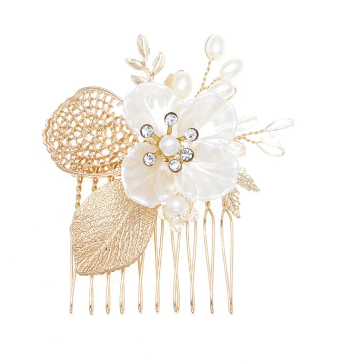 Golden leaf hair comb bridal headdress insert comb jewelry - Korvel