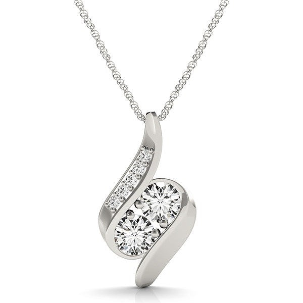 Pendentif en diamant courbé à deux pierres en or blanc 14k