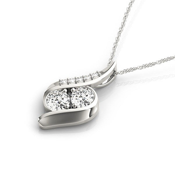 Pendentif en diamant courbé à deux pierres en or blanc 14k