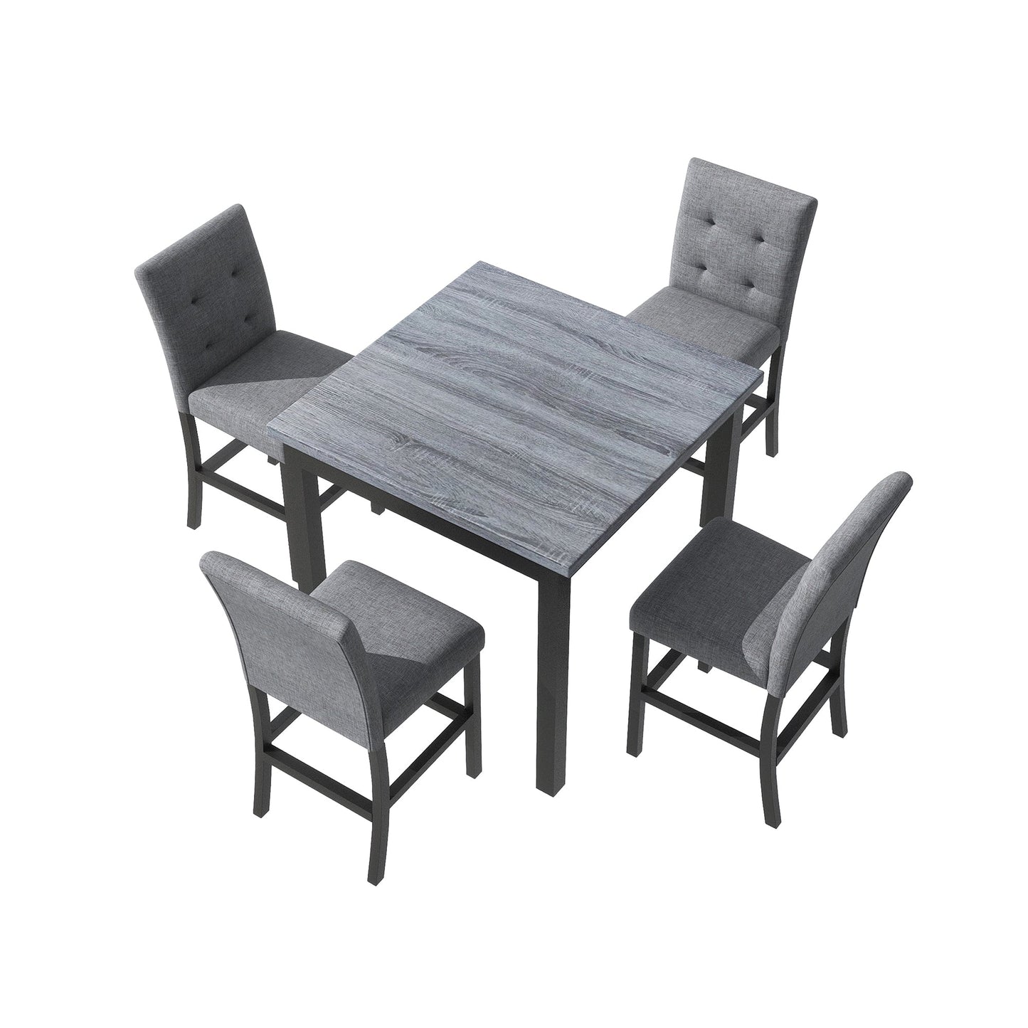 TOPMAX 5-piece cabinet dining table set, wooden square dining table and chairs, and 4 soft cushioned high back chairs in black - Korvel
