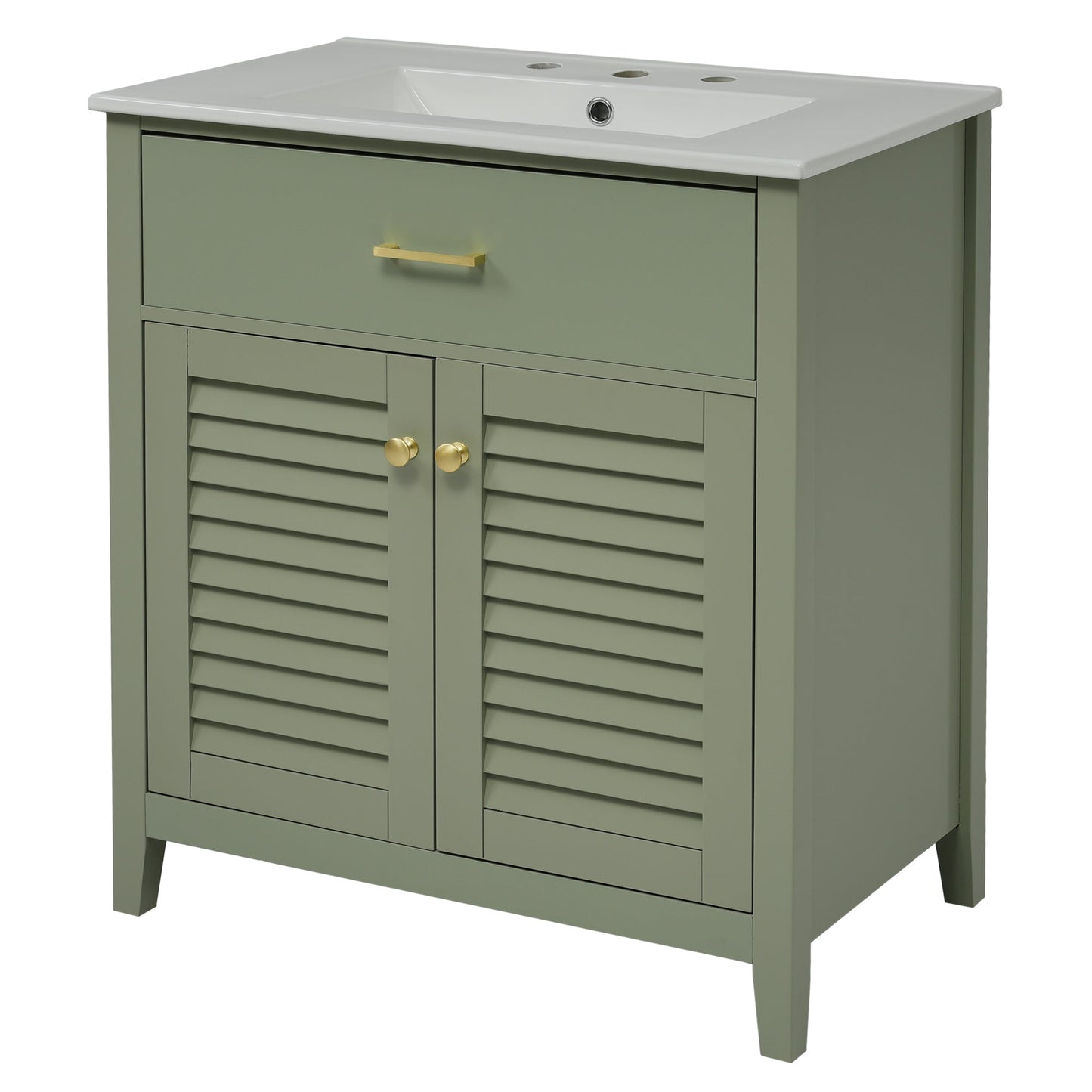 30-Inch Bathroom Vanity with Ceramic Sink Combination, Ample Storage - Features 1 Pullout and Multifunctional Shelf Dividers - Korvel