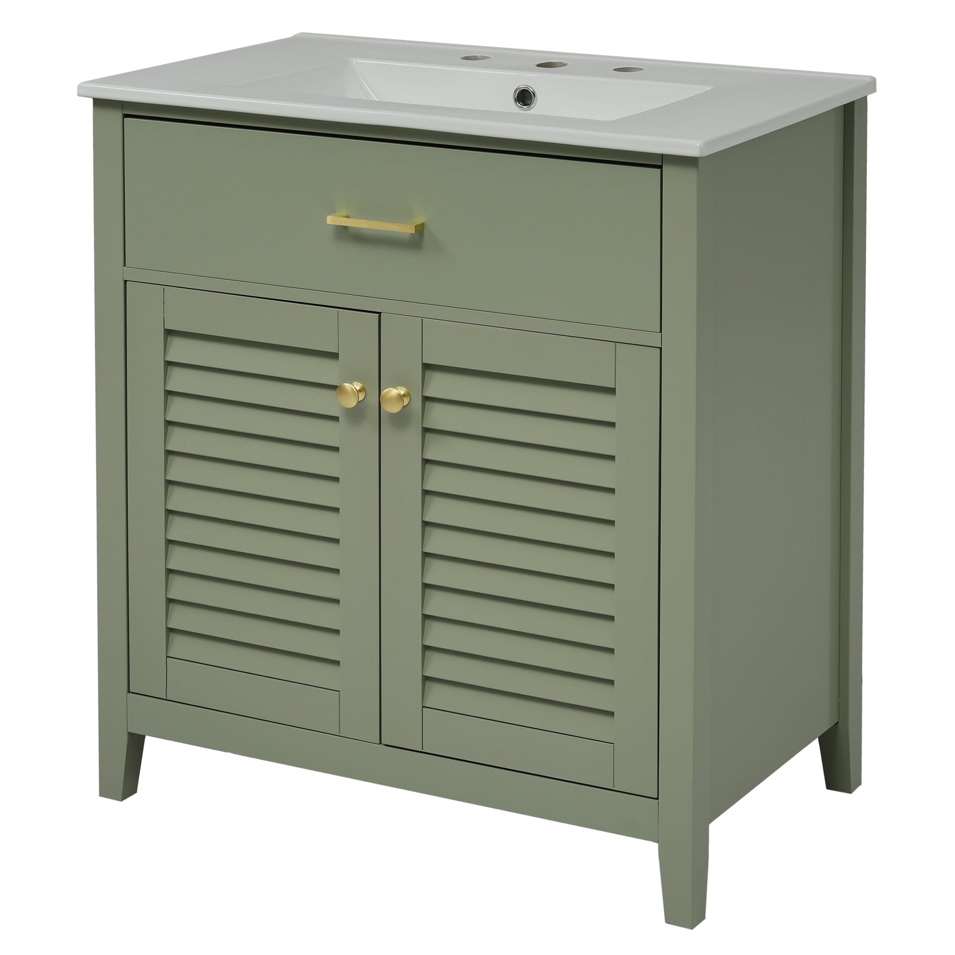 30-Inch Bathroom Vanity with Ceramic Sink Combination, Ample Storage - Features 1 Pullout and Multifunctional Shelf Dividers - Korvel