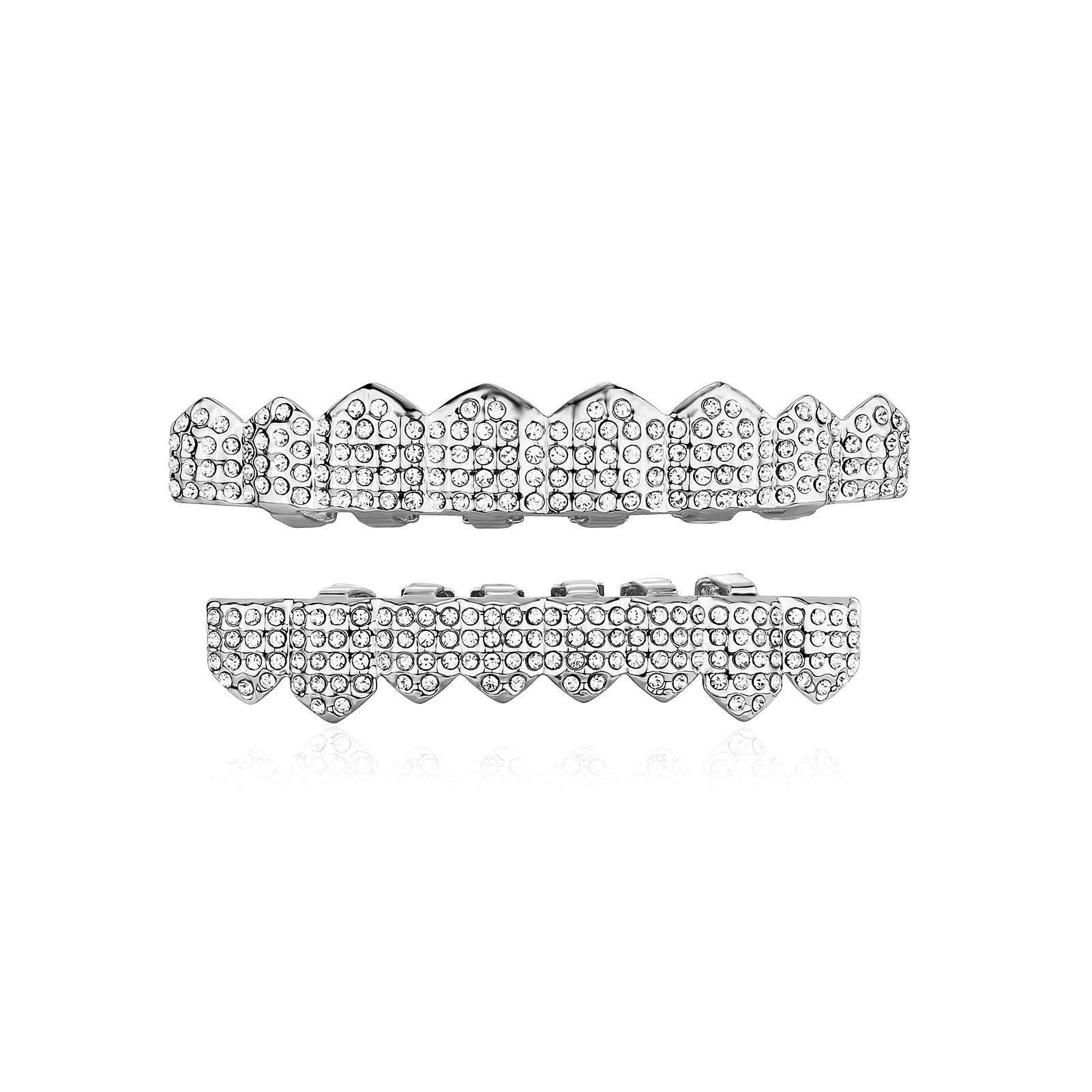 Real gold electroplated gold tooth set eight tooth full diamond hip hop tooth set tee grills - Korvel