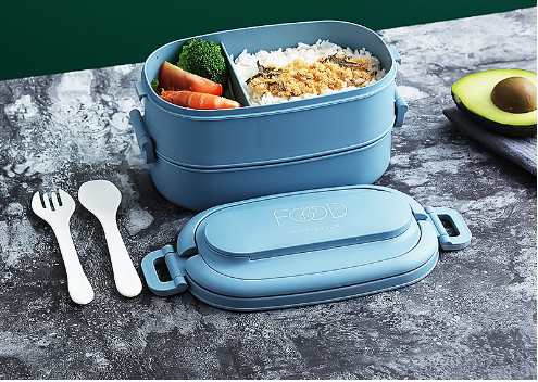Japanese Portable Double Layer Bento Lunch Box with Cutlery