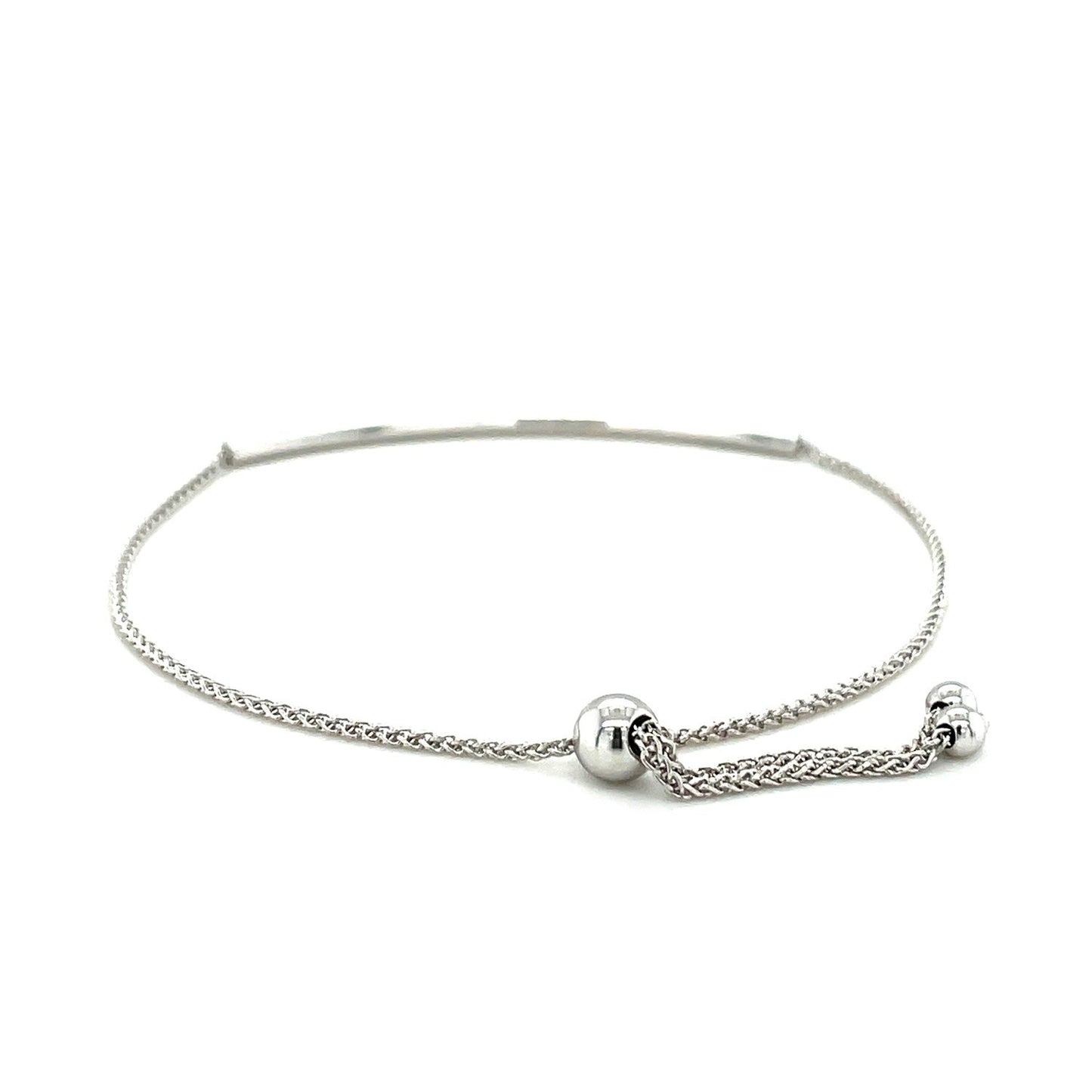 14k White Gold Smooth Curved Bar Lariat Bracelet