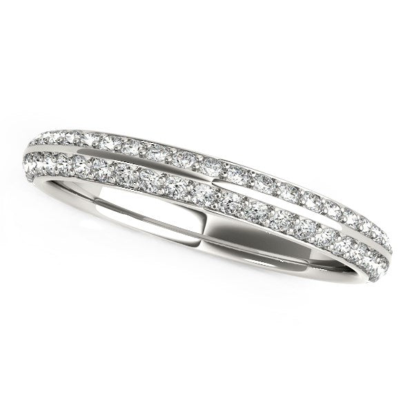 Bague de mariage en diamant pavé à deux rangées en or blanc 14 carats