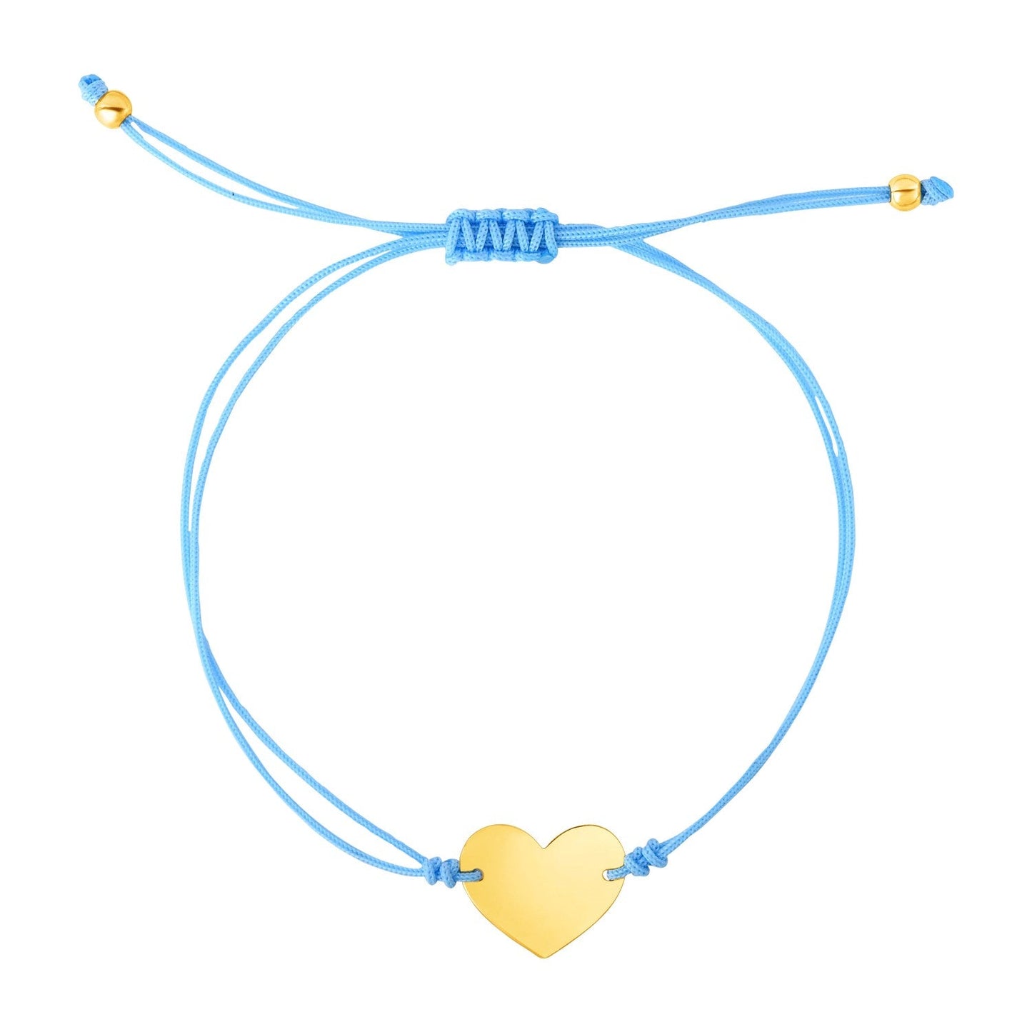 Pulsera Ajustable de Corazón de Oro de 14k con Cordón Azul