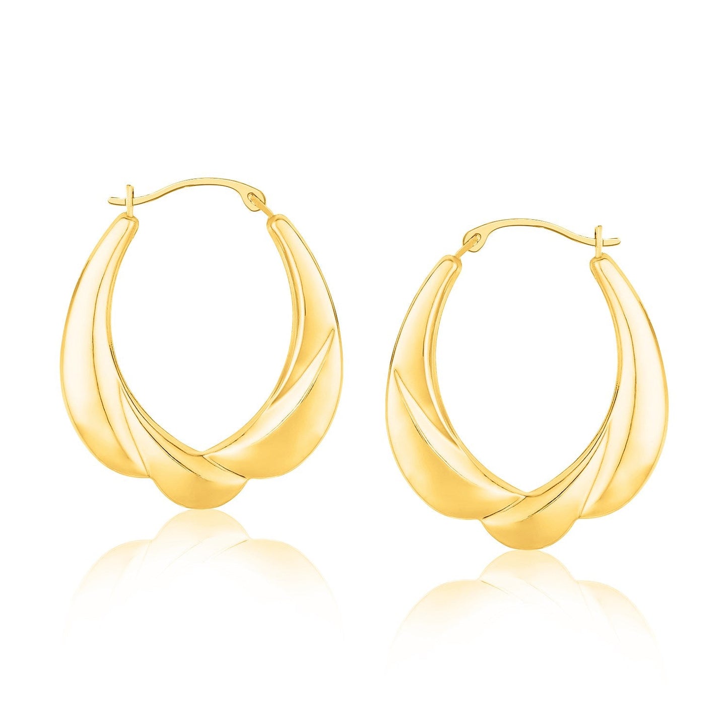 Boucles d'oreilles ovales graduées en or jaune 14 carats avec motif en écaille
