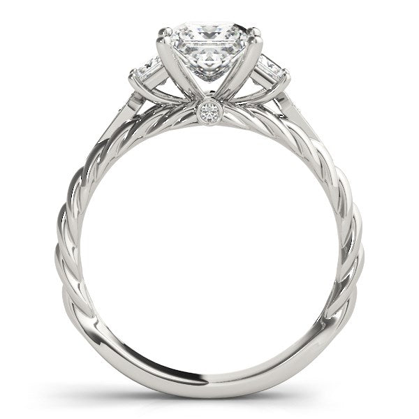 Bague en diamant antique à trois pierres en or blanc 14 carats avec taille princesse