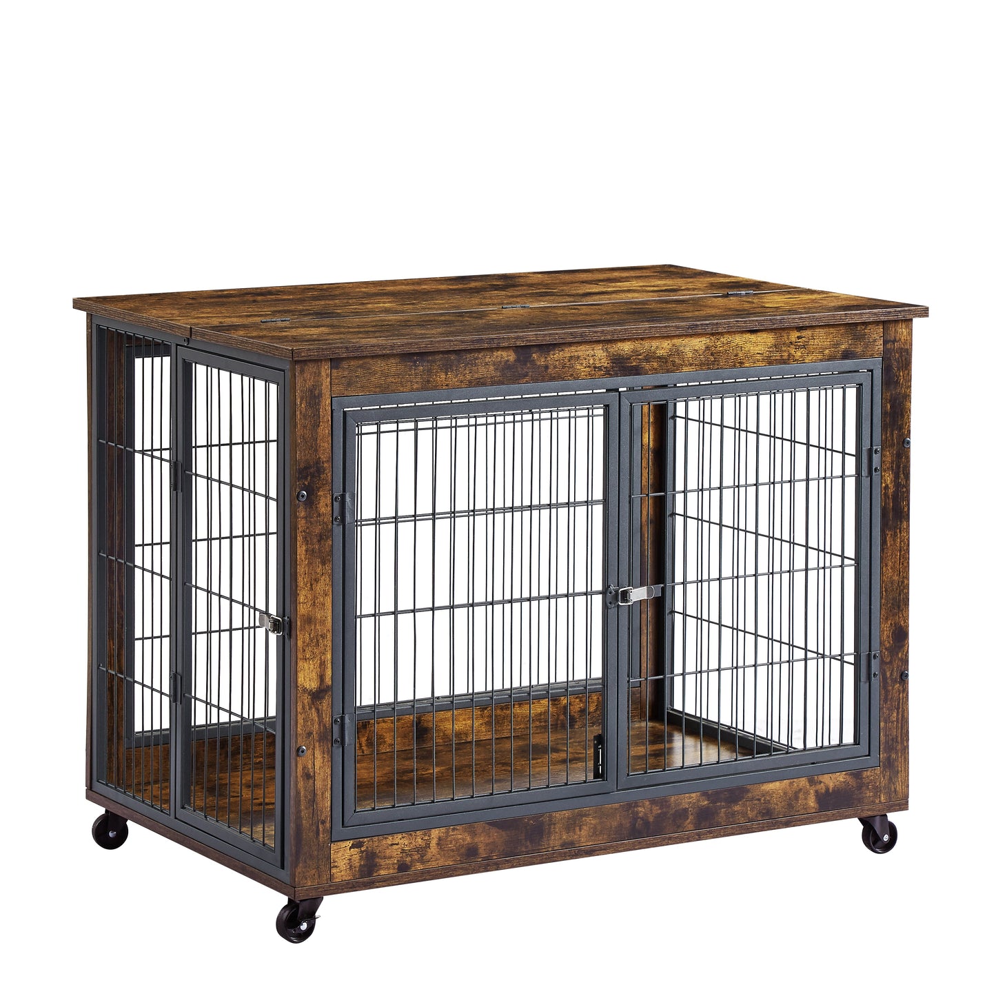 Jaula para Perros de Madera Marrón Rústica con Puertas Dobles